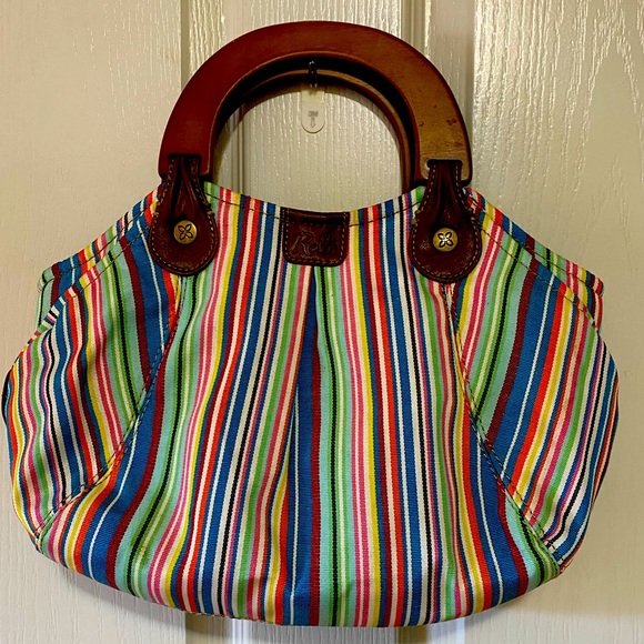 Relic tote with wooden handles striped pattern - Picture 1 of 4